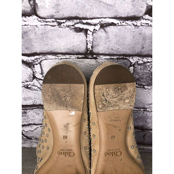 Chloe Beige Suede Leather Scalloped Studded Ballet Flats Women’s Sz 40EU/9.5M US - Picture 6 of 16